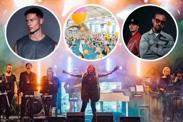 We Call it Dance returns to Butlins Skegness on November 6. Insets: Joel Corry, the pool party, and Sigma.