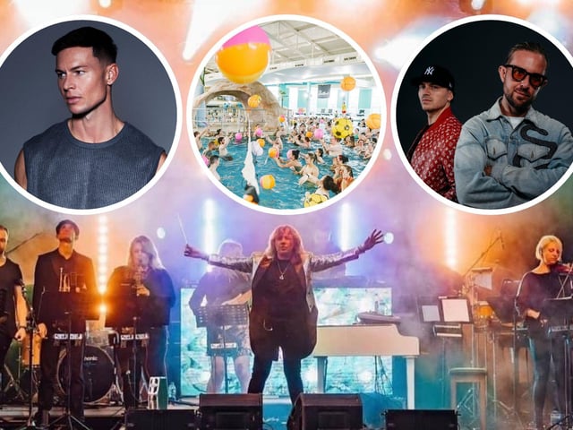 We Call it Dance returns to Butlins Skegness on November 6. Insets: Joel Corry, the pool party, and Sigma.