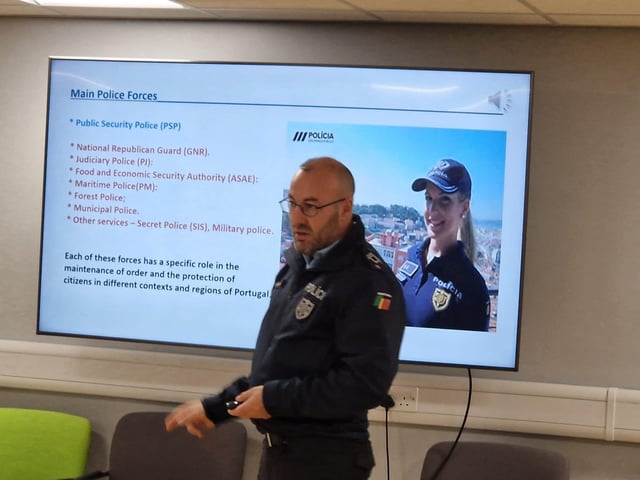 Helder Lopes, a senior constable in Faro, gave a presention on the summer policing plan in Portugal.