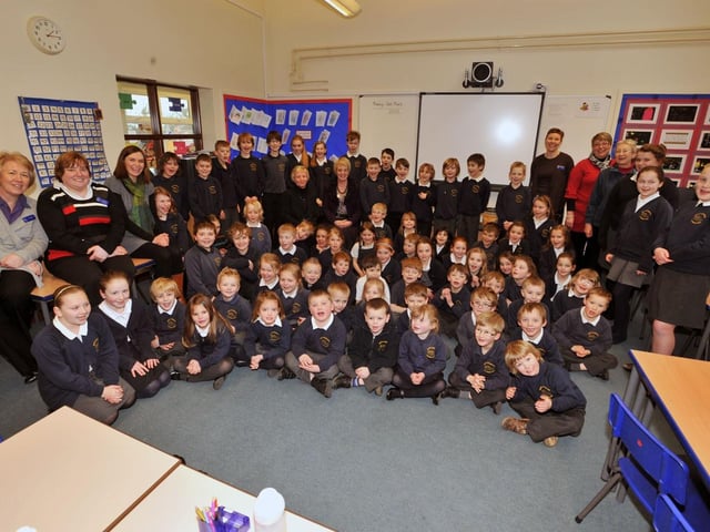 North Cockerington Primary School had bid a fond farewell to long-serving headteacher Jean Stark 10 years ago. Jean stepped down from the role after almost 17 years at Easter. She is pictured with Lesley Thornes, who would act as executive head of the school for the summer term, plus staff and pupils.