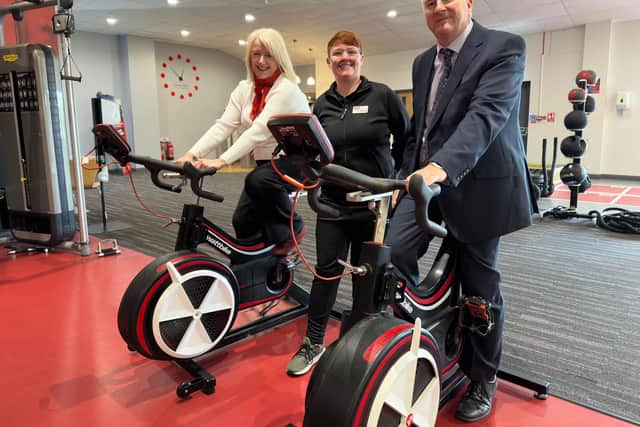 Coun Lesley Rollings and Coun Trevor Young, with the leisure centre’s fitness manager Amy Minnikin