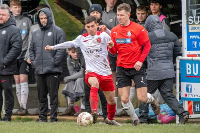 Skegness and Heanor battle it out on Saturday. Photo: John Aron.