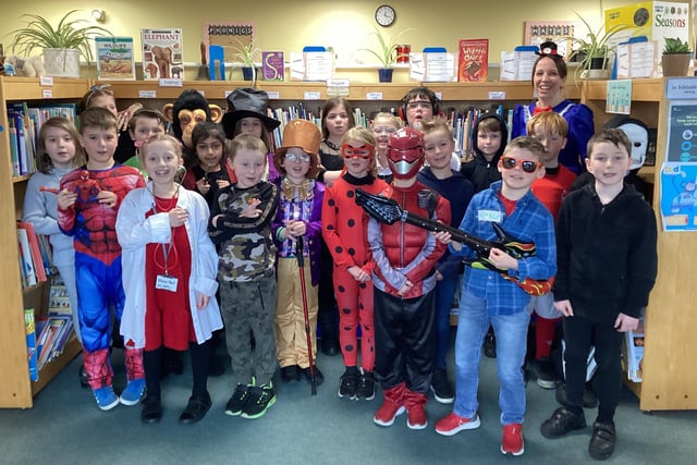Kingfisher Class (Years 3/4) at Kirkby La Thorpe School on World Book Day.