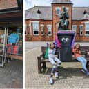 A spot of shopping and taking a break outside the town hall.