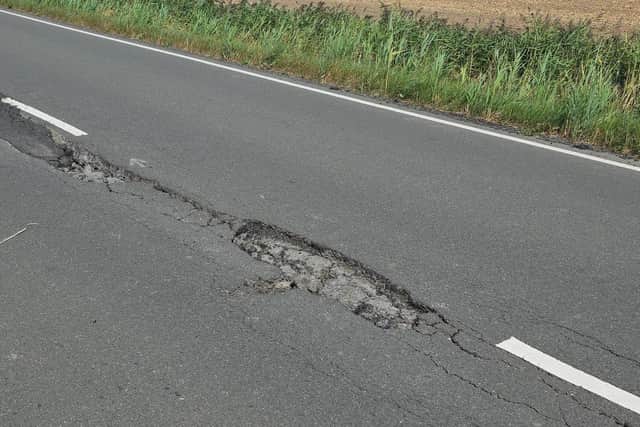 Spalding Road, Crowland, which is closed due to cracks caused by dry weather. Credit: Lincolnshire County Council