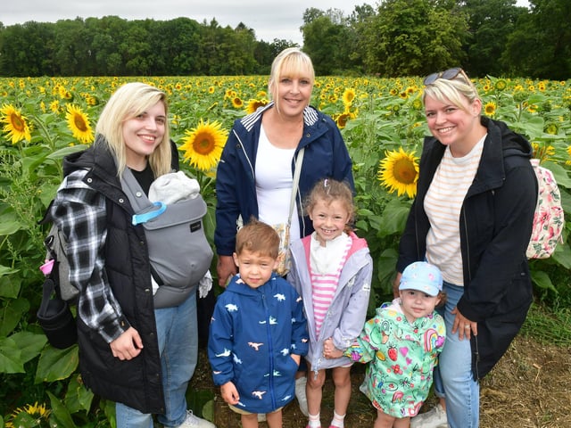L-R Emily Bosler, Susan Starbuck, Rosie Godbolt. Front L-R 10-week-old Finley Bowler, Rory Godbolt, four, Annabel Godbolt, six, and Nancy Bowler, two. Photo: David Dawson