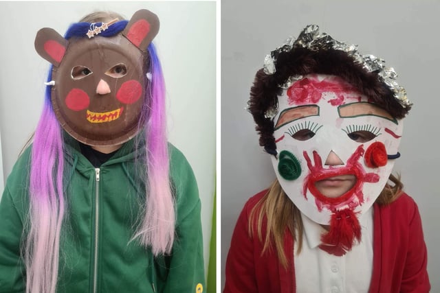 Two of the masks made by Lithuanian children in Boston for the upcoming festival.