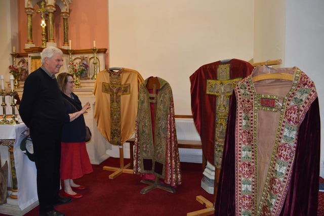 Visitors from Northorpe viewing the vestments on show at Holy Rood in Market Rasen