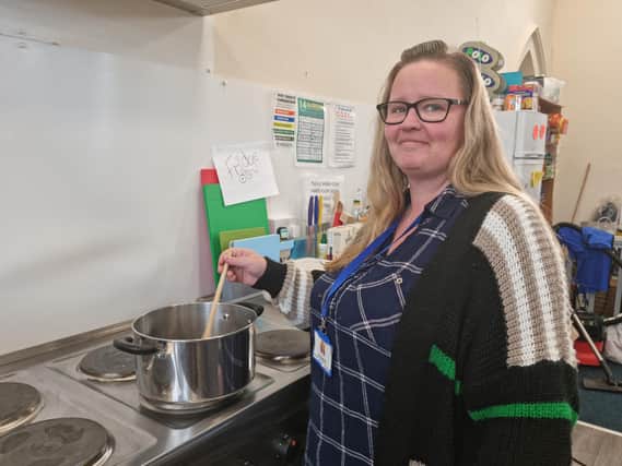 Community co-ordinator Jodi Bradbury preparing soup for visitors to the warm space that launched in Winthorpe last month..