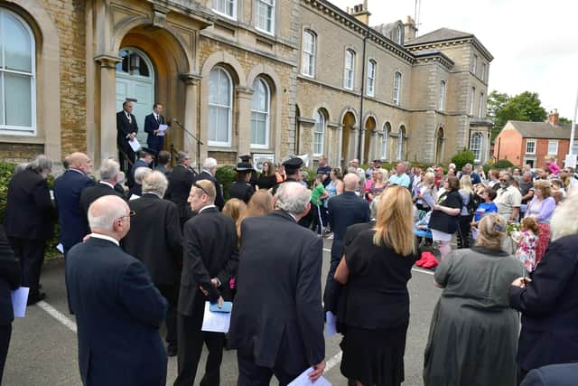 Vice-chairman Coun Ross Little makes the historic proclamation on the steps of NKDC offices. Photo: David Dawson