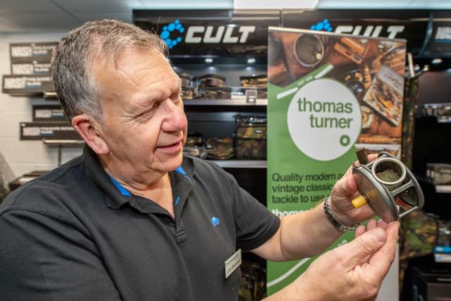 Thomas Turner representative John Stephenson pictured with Hardy Perfect 1906 Samon fly reel.