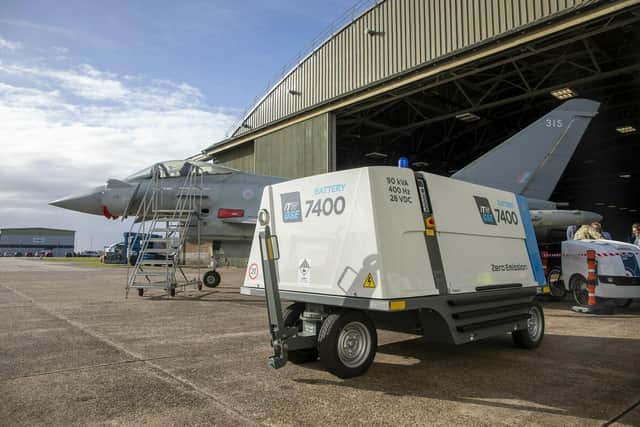 The green generators to power Typhoon aircraft at RAF Coningsby.