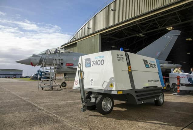 The green generators to power Typhoon aircraft at RAF Coningsby.