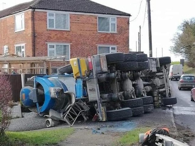 The cement mixer that crashed through the fence on Hall Corner in East Keal in February, 2022.