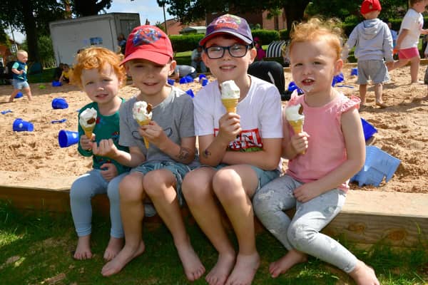 Pictured, from left: Louis Rudling, two, from Australia, Cillian Orriss, five, and Riley Orriss, seven of Frieston, and Cara Rudling, two, of Australia.