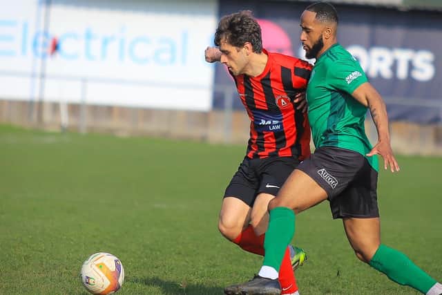 Scorer Dion Tansey-Potter in action at Dronfield. Photo: Michael South.