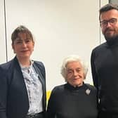 Victoria Atkins with Vera Schaufeld MBE and Smajo Beso OBE.