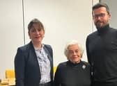 Victoria Atkins with Vera Schaufeld MBE and Smajo Beso OBE.