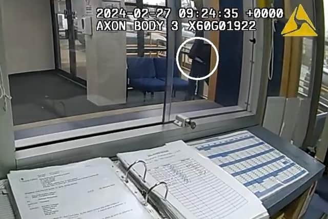 A still from the footage taken at Boston Police Station.