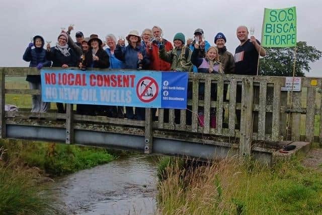 SOS Biscathorpe protesters during the long campaign against plans for oil-drilling at a beauty spot in the village.