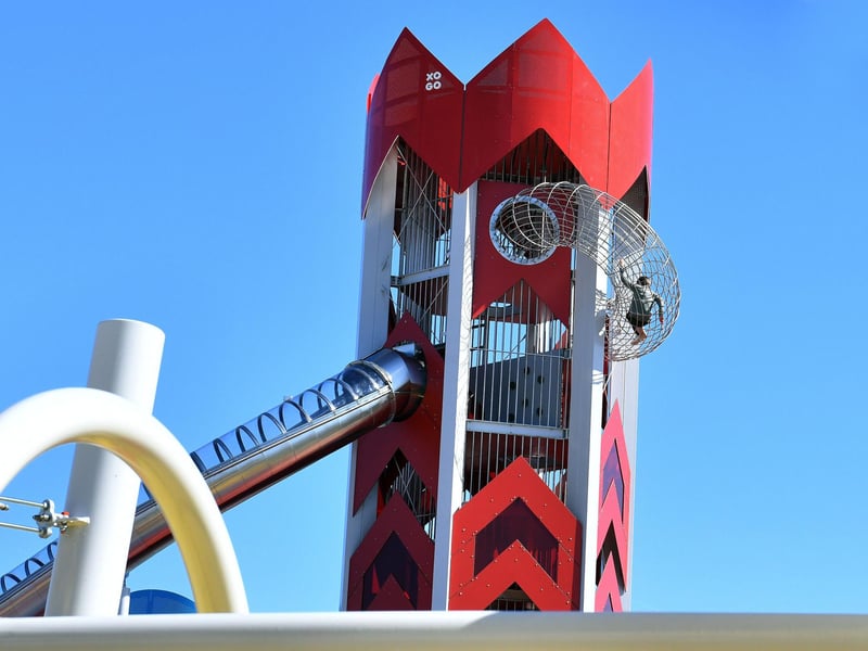 On top of the world - children couldn't wait to climb the towers on SKYPARK before sliding to the ground.