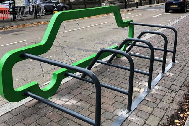 The new cycle racks are shaped like a car