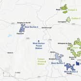 The proposed locations of the solar farms