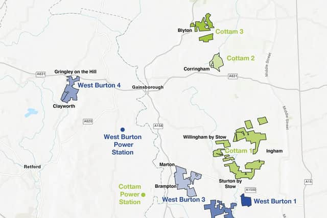 The proposed locations of the solar farms