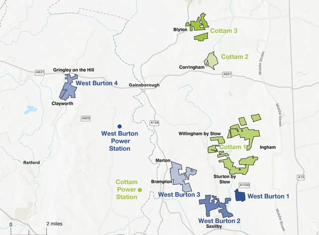 The proposed locations of the solar farms