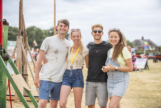 Egg throwers L-R Alex McDonough, Freja Munks, Jimmy Holland, and Charlotte Cooke. Photo: HOLLY PARKINSON