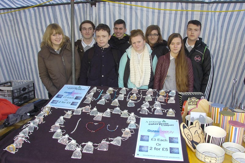 Members of Glass Beauty, a Young Enterprise company set up by pupils from Boston's Haven High Academy, selling handmade bracelets on Boston Market. (Pictured, from left) Kaleigh Earth, 16, Thomas Hall, 15, Connor Kearney, 15, Jake Damms, 15, Rebecca Newton, 16, Hannah Pryor, 16, and Crystal Cook, 16.