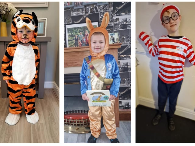 Children dressed as colourful characters for World Book Day.