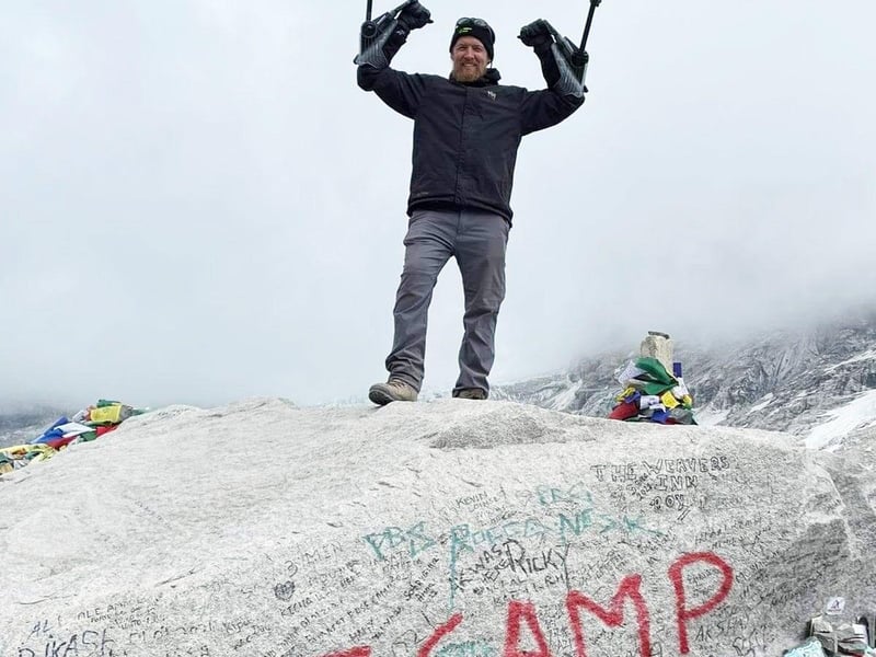 Jamie McAnsh reaching Everest Base Camp