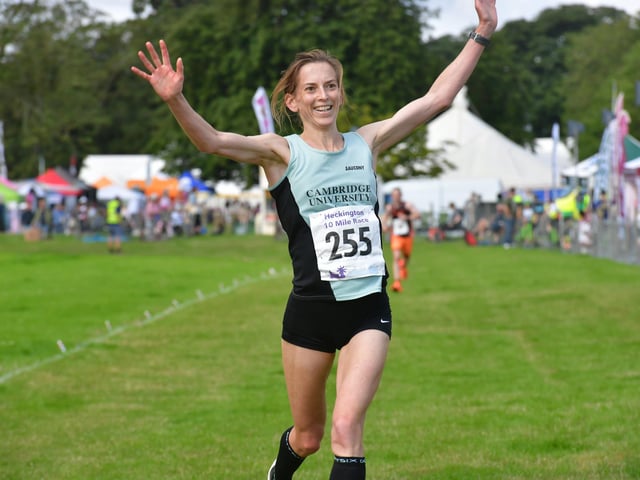 First woman to cross the line in the 10 mile road race, Emma Hodson of Cambridge (formerly of Ewerby).