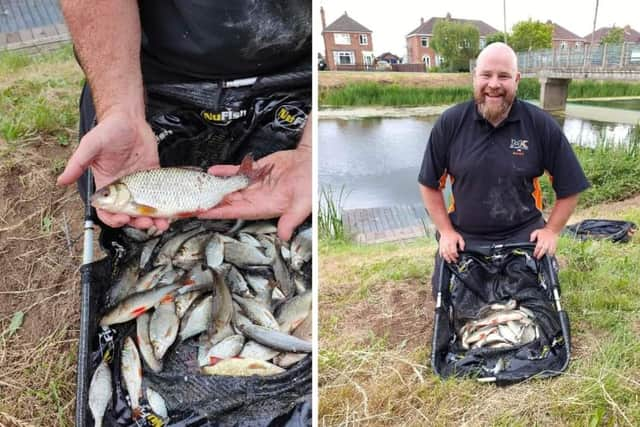 Winner Danny West shows off his catch.