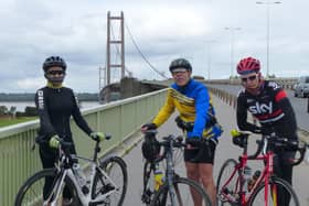 Blanca Mentrida, Trevor Halstead  and Barry Markham at The Humber Bridge.