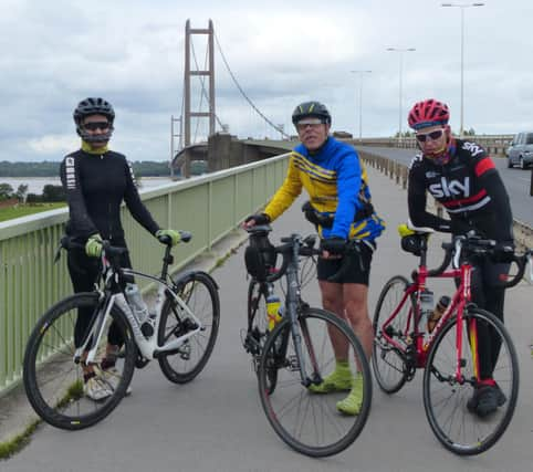 Blanca Mentrida, Trevor Halstead  and Barry Markham at The Humber Bridge.