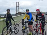 Blanca Mentrida, Trevor Halstead  and Barry Markham at The Humber Bridge.