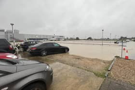 The car park underwater at Pilgrim's UK food processing factory in Ruskington. Photo: submitted