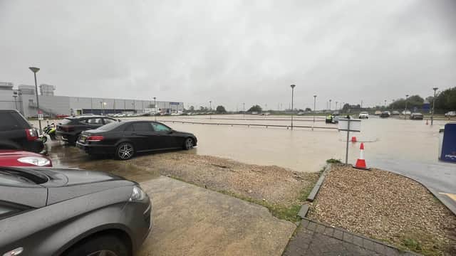 The car park underwater at Pilgrim's UK food processing factory in Ruskington. Photo: submitted