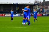 Gainsborough Trinity celebrate netting against Workington. Picture by Bryan Pye Photography.