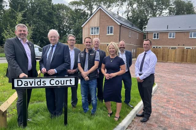 North Kesteven District Council Leader Councillor Richard Wright, Deputy Leader and Executive Councillor for Housing Councillor Ian Carrington, Deputy Chief Executive and
Lafford Homes Director Phil Roberts, D Hatcher and Sons Director Will Hatcher and Project Manager Wendy Trollope, North Kesteven District Council Property Services Manager Scott Masterman and Development and Zero Carbon Manager Simon Robinson.
