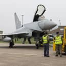 Live aircraft dispersals involved pilots taxiing Typhoon aircraft from their usual dispersal points, to areas of RAF Coningsby not usually accommodating aircraft, including roadways and in between station infrastructure. This activity tests how quickly aircraft can be relocated to unorthodox locations across the station. Photo: Sgt Nicholas Egan RAF