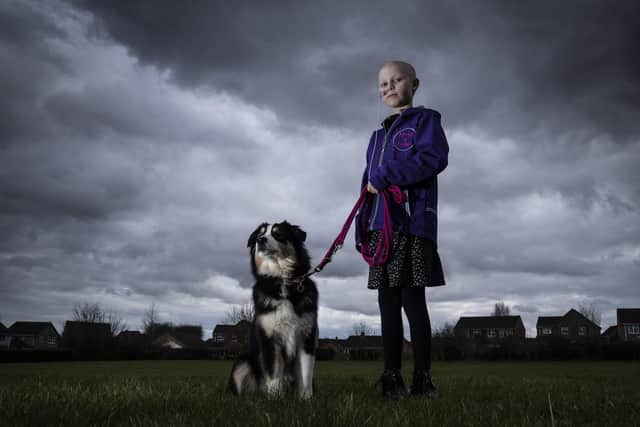 Crufts competitor Freya Harris from Horncastle in Lincolnshire, with her Australian Shepherd puppy, Echo. Photo: imagecomms