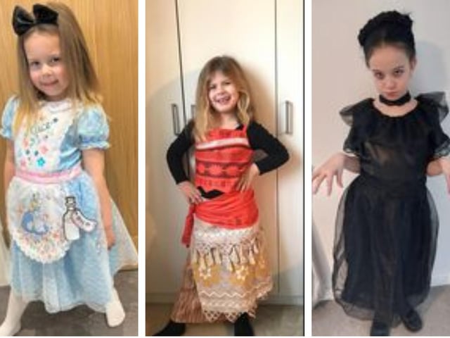 Ava Pemberton, 5, from Ruskington, as Alice in Wonderland; Jorgie-Mae, aged 5, of Billinghay, as Moana; Emily, age 8, from Sleaford, as Wednesday Addams.