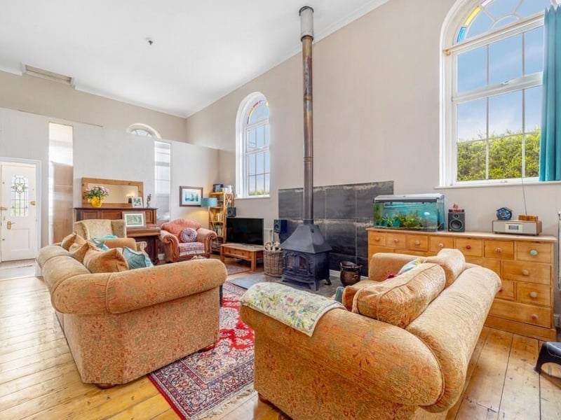 The lounge area with entrance in the background.