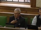 Coun Martin Hill speaking at the meeting.