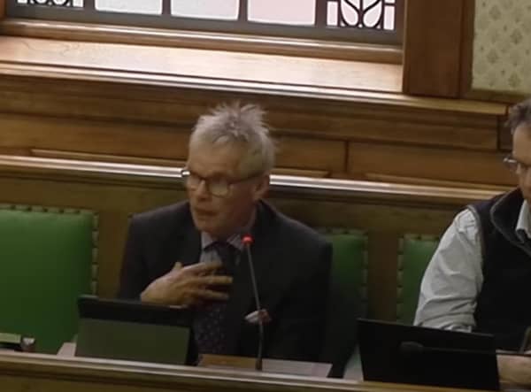Coun Martin Hill speaking at the meeting.