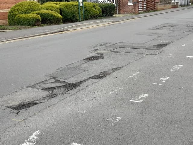 Potholes in need of repair on King Edwards Street, off Grantham Road in Sleaford.