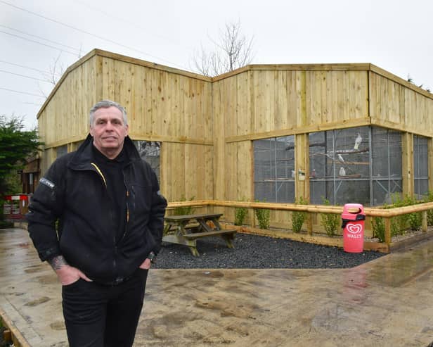 Lincolnshire Wildlife Park CEO Steve Nicholls outside the new aviary where the swearing parrots now live.